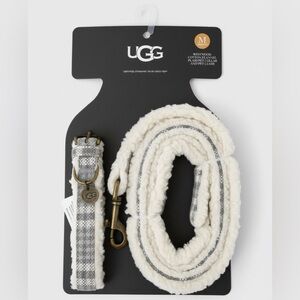 UGG Westwood Sherpa Plaid Dog Collar & Leash Set - Gray/Cream - Medium - NWT